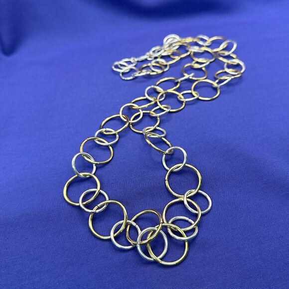 Swarovski Long Dual-Tone Open Ring Chain Necklace - Picture 4 of 8